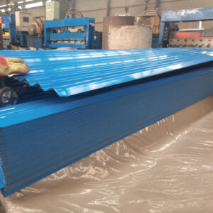 Blue corrugated roofing panels