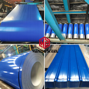 The blue steel coil is corrugated steel plate