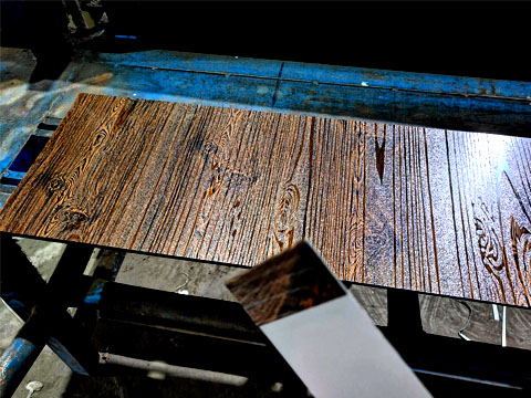 Wood grain steel coil bending test