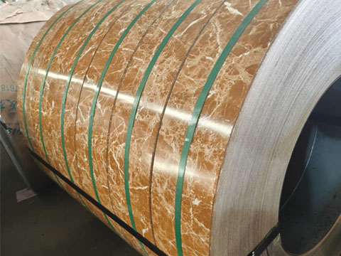 Yellow stone-grained steel strip