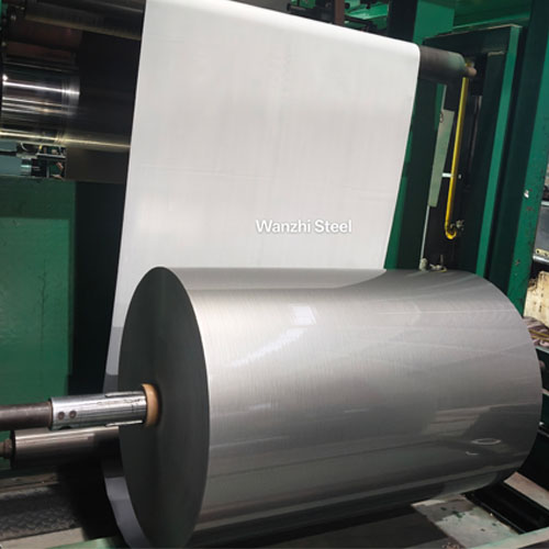 Laminated brushed film steel coil