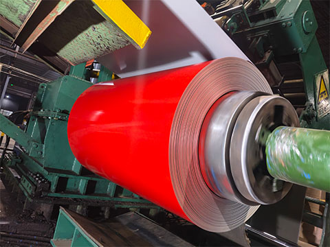 RAL 3020 color steel coil being wound up