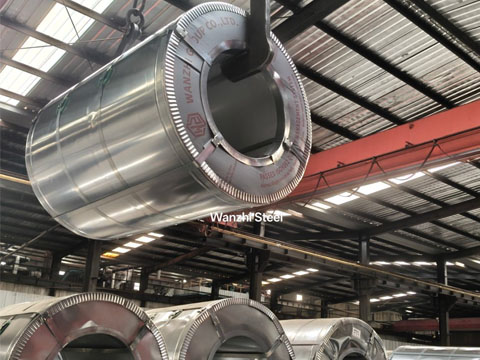 The packaged ppgi coils are being loaded