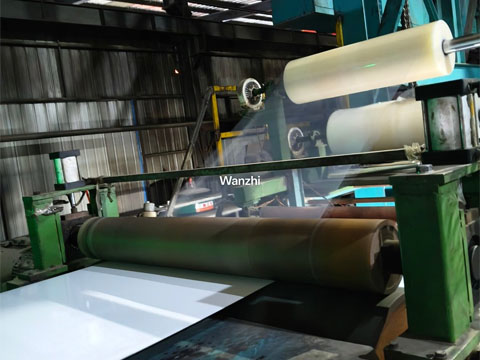 Steel coils are being coated with PVC film