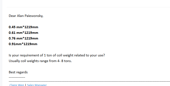 Confirm roll weight and specifications
