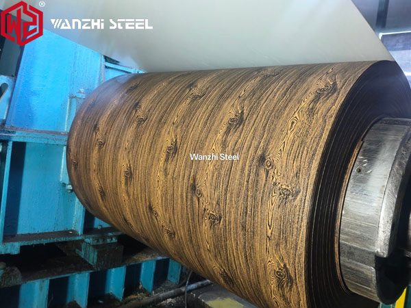 Dark wood grain steel coil