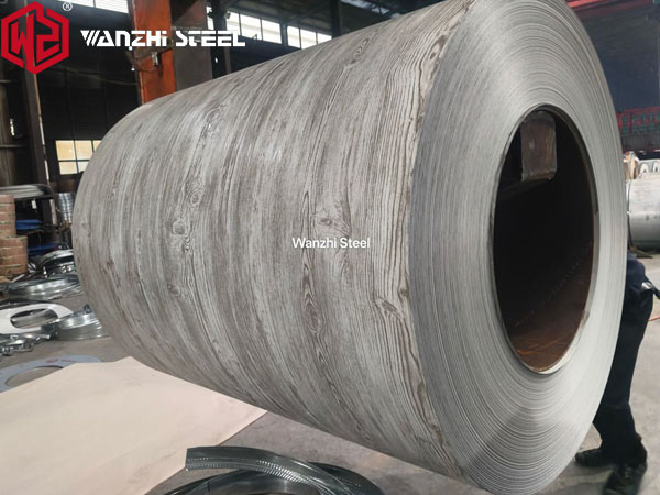 Finished wood grain steel coils