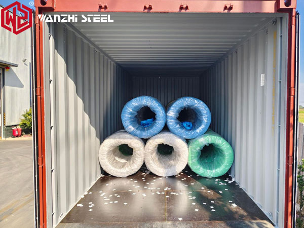 Galvanized steel wire loaded into a container