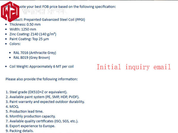Initial inquiry email content